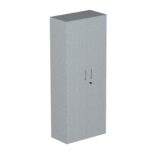 Βιβλιοθήκη Dromeas κλειστή διάστασης 80Χ40Χ200Η με κάσωμα σε απόχρωση γκρι ασημί, καπάκι και πόρτες σε απόχρωση γκρι ασημί.