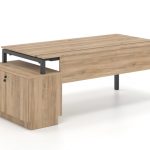 Γραφείο Διευθυντικό Dromeas σειράς Neo διάστασης 180Χ90Χ65-85Η με μετώπη, βαμμένο σκελετό και επιφάνεια από μελαμίνη και πλαϊνό ερμάριo